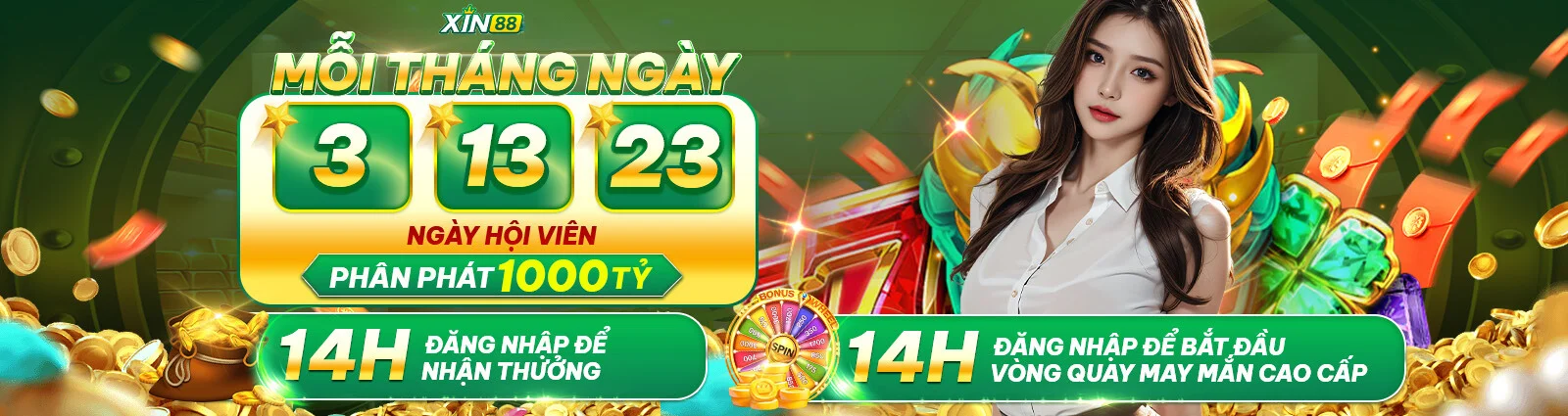 Xin88 tặng vòng quay may mắn 14h mỗi ngày